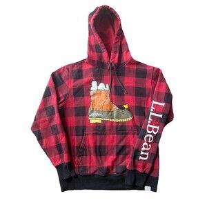 LL Bean X Peanuts Snoopy Hoodie Buffalo Plaid Boot Pullover Sweatshirt Medium